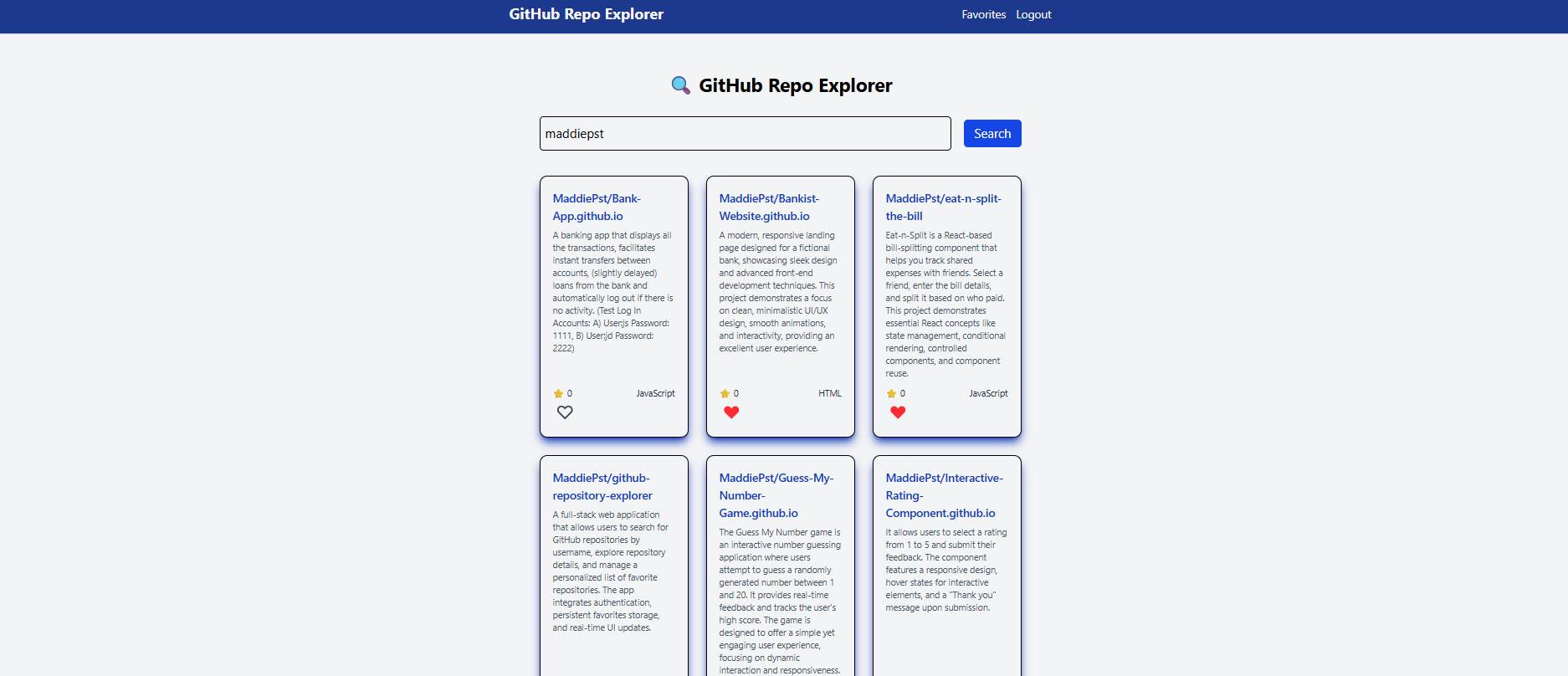 GitHub Repository Explorer screenshot 